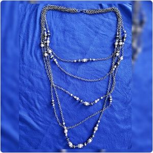 Long black metal multi-strand necklace